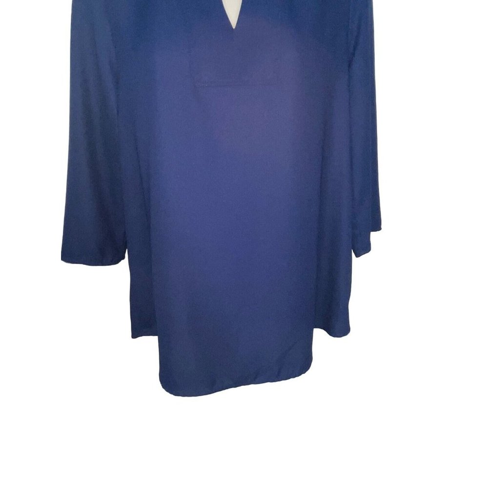 DANA BUCHMAN Women's Small Metal-Accent Keyhole Top Navy Blue Blouse 3/4 Sleeve - Picture 4 of 7